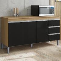 Balcão Com Tampo 3 Portas 3 Gavetas 160 Cm Andreia Amendoa Preto Reajl Moveis - 2