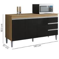 Balcão Com Tampo 3 Portas 3 Gavetas 160 Cm Andreia Amendoa Preto Reajl Moveis - 3