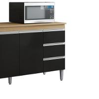 Balcão Com Tampo 3 Portas 3 Gavetas 160 Cm Andreia Amendoa Preto Reajl Moveis - 6