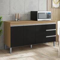 Balcão Com Tampo 3 Portas 3 Gavetas 160 Cm Andreia Amendoa Preto Reajl Moveis - 7