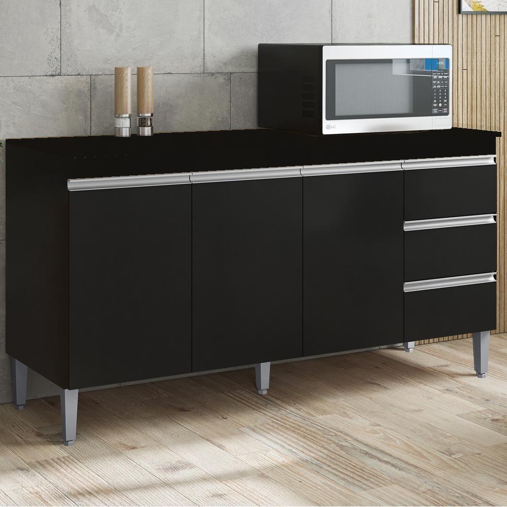 Balcão Com Tampo 3 Pt 3 G 150 Cm Andreia Preto Reajl Moveis - 2