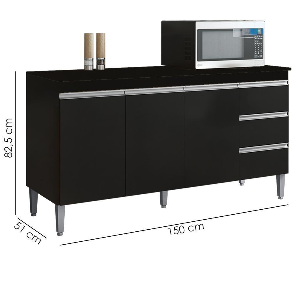 Balcão Com Tampo 3 Pt 3 G 150 Cm Andreia Preto Reajl Moveis - 3