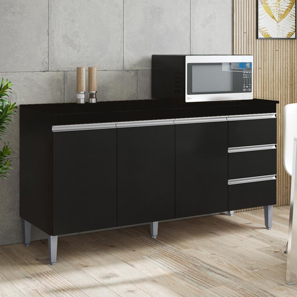 Balcão Com Tampo 3 Pt 3 G 150 Cm Andreia Preto Reajl Moveis - 7