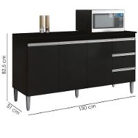 Balcão Com Tampo 3 Pt 3 G 150 Cm Andreia Preto Reajl Moveis - 3