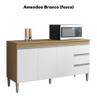 Balcão Com Tampo 3 Pt 3 G 160 Cm Andreia Amendoa Branco Reajl Moveis