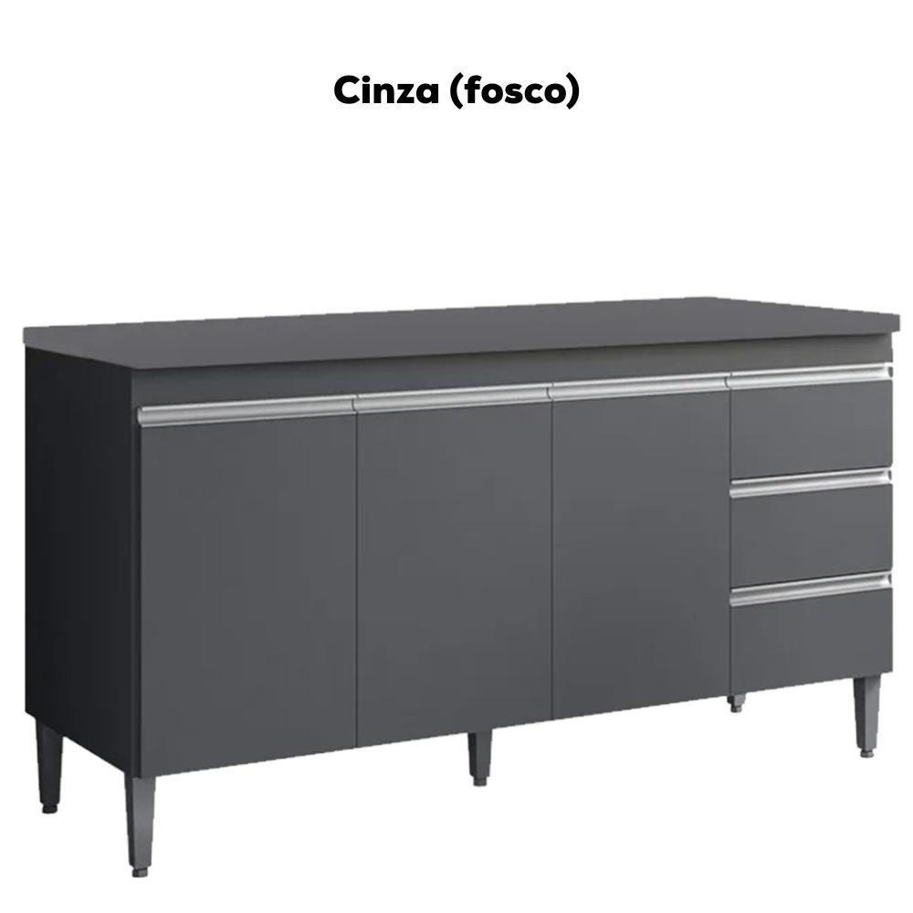 Balcão Com Tampo 3 Portas 3 Gavetas 160 Cm Andreia Cinza Reajl Moveis - 4