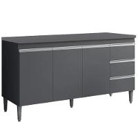 Balcão Com Tampo 3 Portas 3 Gavetas 160 Cm Andreia Cinza Reajl Moveis - 1