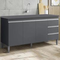 Balcão Com Tampo 3 Portas 3 Gavetas 160 Cm Andreia Cinza Reajl Moveis - 2