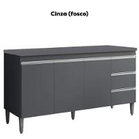 Balcão Com Tampo 3 Portas 3 Gavetas 160 Cm Andreia Cinza Reajl Moveis