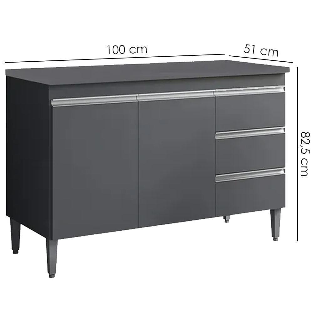 Balcão Com Tampo 2 Portas E 3 Gavetas 100 Cm Andreia Cinza Reajl Moveis - 3