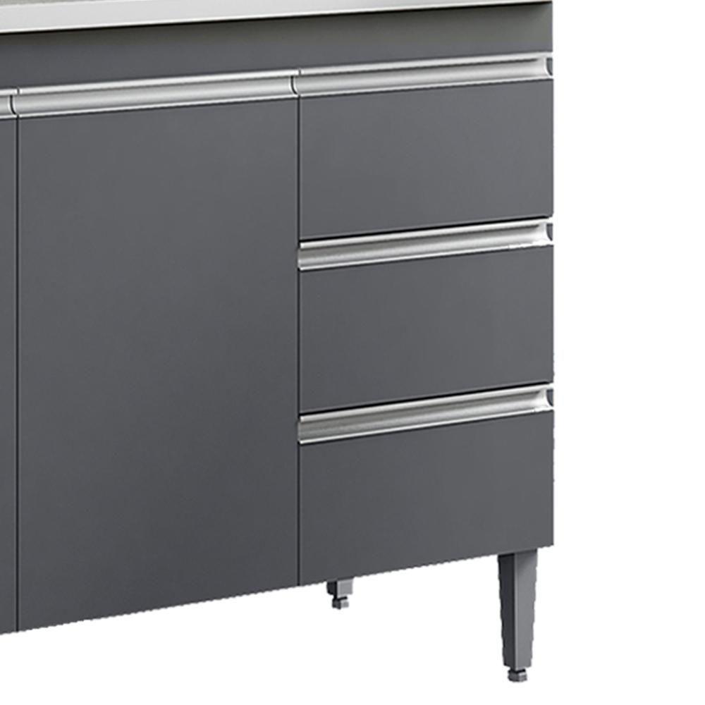 Balcão Com Tampo 2 Portas E 3 Gavetas 100 Cm Andreia Cinza Reajl Moveis - 5