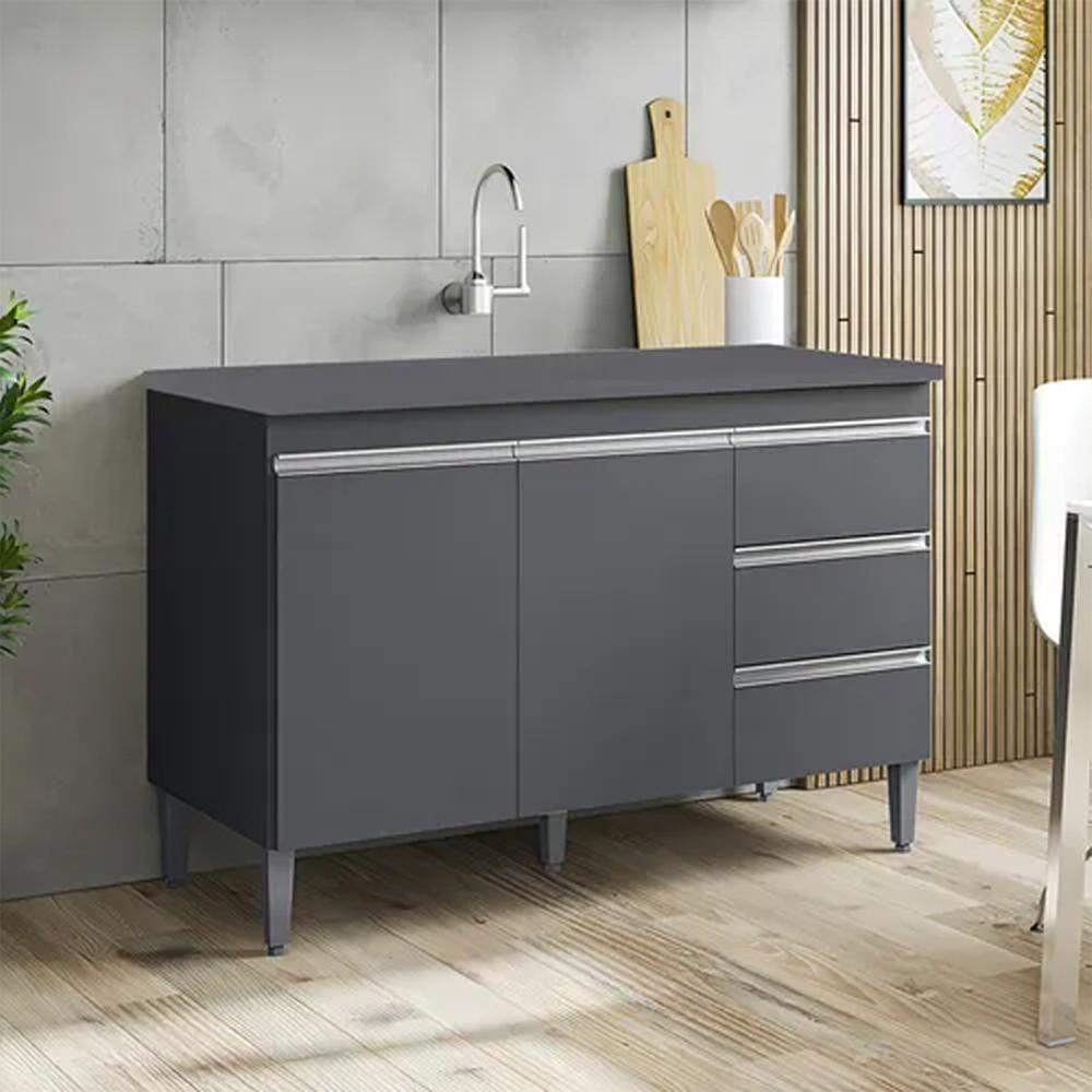 Balcão Com Tampo 2 Portas E 3 Gavetas 100 Cm Andreia Cinza Reajl Moveis - 6