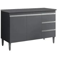 Balcão Com Tampo 2 Portas E 3 Gavetas 100 Cm Andreia Cinza Reajl Moveis - 1