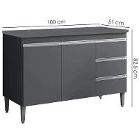 Balcão Com Tampo 2 Portas E 3 Gavetas 100 Cm Andreia Cinza Reajl Moveis - 3