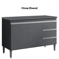 Balcão Com Tampo 2 Portas E 3 Gavetas 100 Cm Andreia Cinza Reajl Moveis