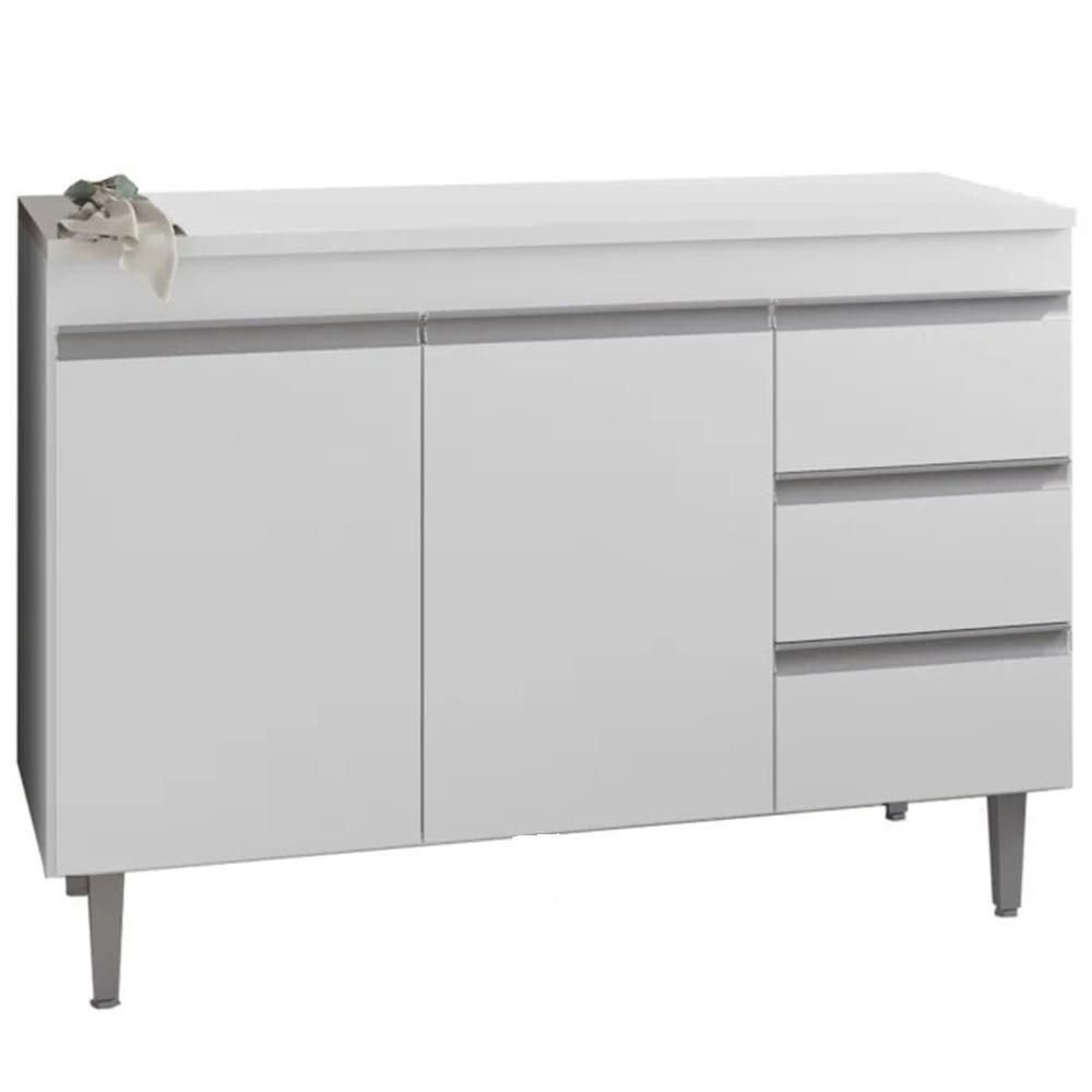 Balcão Com Tampo 2 Portas E 3 Gavetas 100 Cm Andreia Branco Reajl Moveis - 1