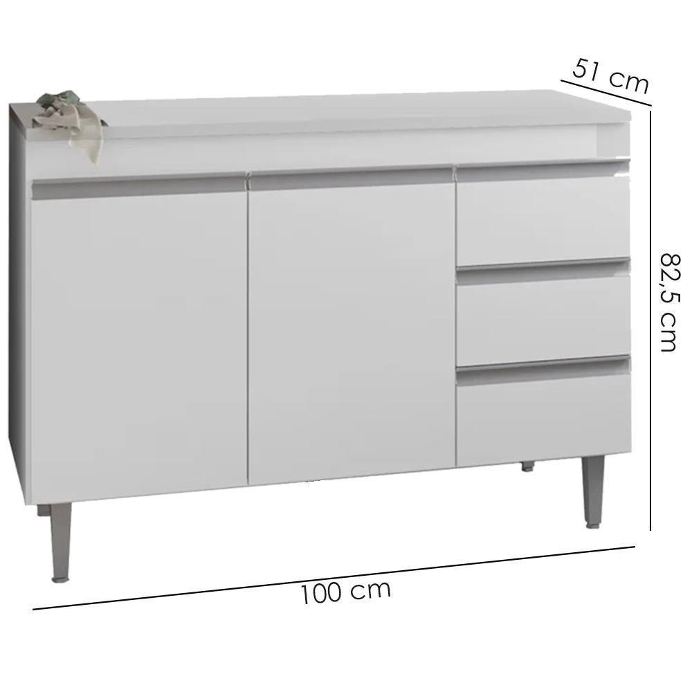 Balcão Com Tampo 2 Portas E 3 Gavetas 100 Cm Andreia Branco Reajl Moveis - 3