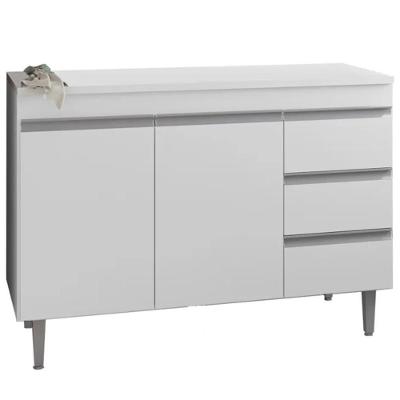 Balcão Com Tampo 2 Portas E 3 Gavetas 100 Cm Andreia Branco Reajl Moveis