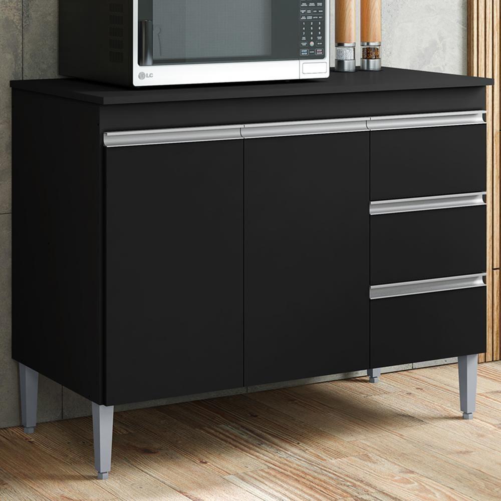 Balcão Com Tampo 2 Portas E 3 Gavetas 100 Cm Andreia Preto Reajl Moveis - 2