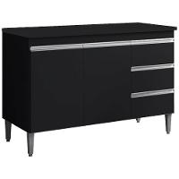 Balcão Com Tampo 2 Portas E 3 Gavetas 100 Cm Andreia Preto Reajl Moveis - 1