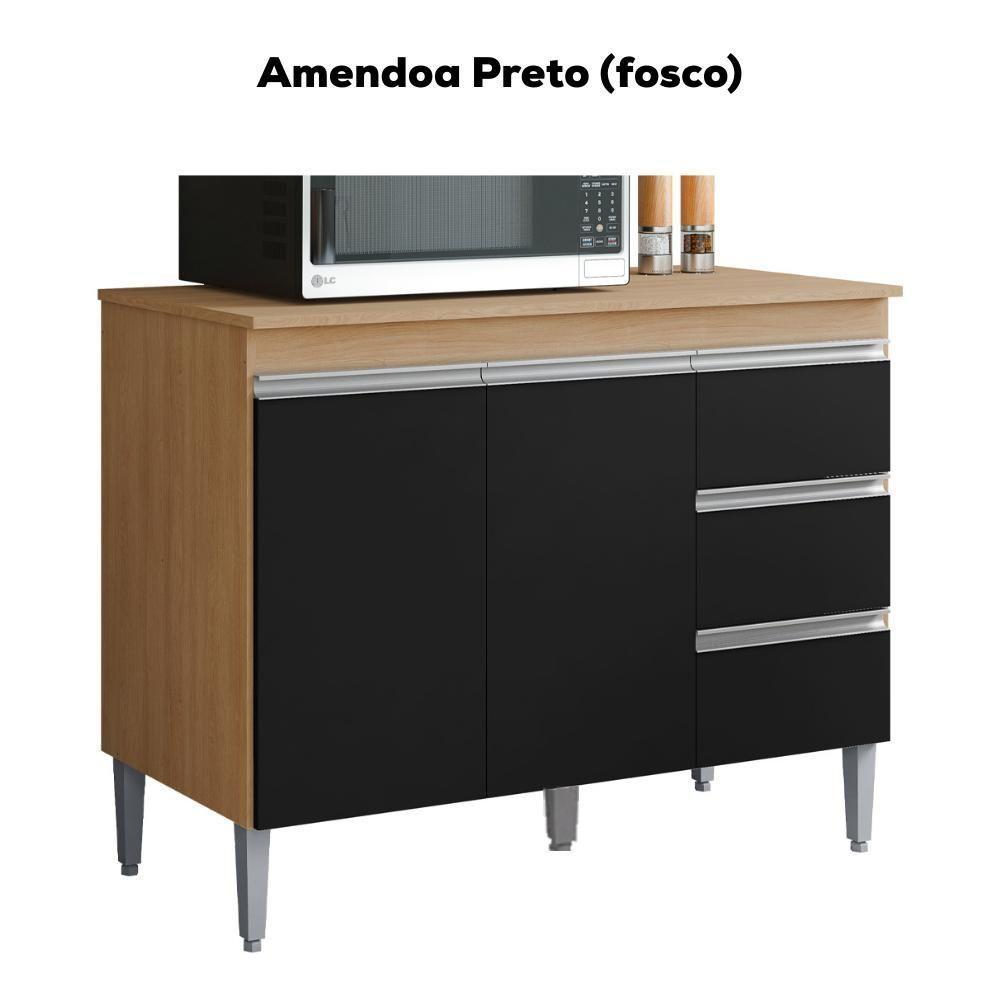 Balcão Com Tampo 2 Portas E 3 Gavetas 120 Cm Andreia Amendoa Preto Reajl Moveis - 5