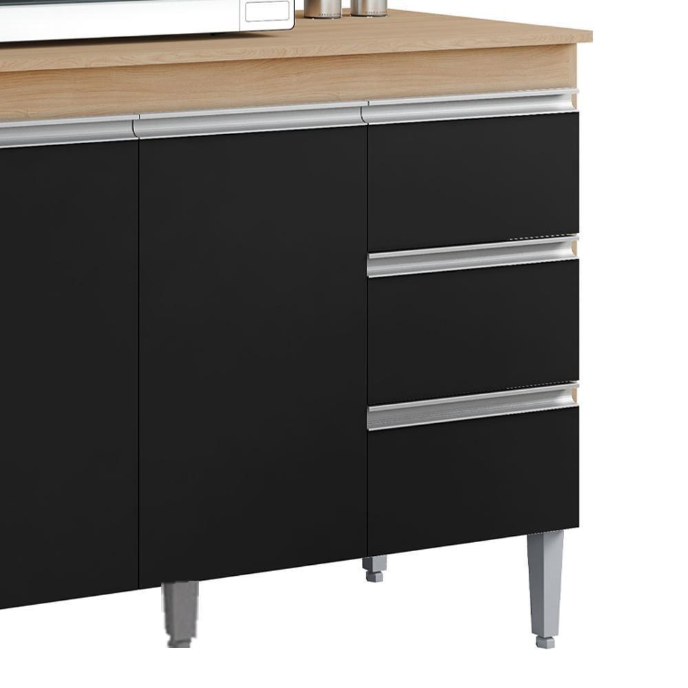 Balcão Com Tampo 2 Portas E 3 Gavetas 120 Cm Andreia Amendoa Preto Reajl Moveis - 6