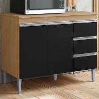 Balcão Com Tampo 2 Portas E 3 Gavetas 120 Cm Andreia Amendoa Preto Reajl Moveis - 3