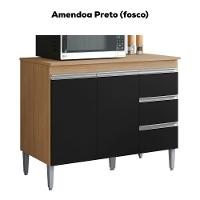 Balcão Com Tampo 2 Portas E 3 Gavetas 120 Cm Andreia Amendoa Preto Reajl Moveis - 5