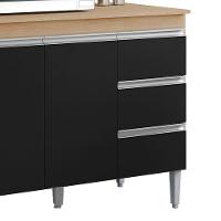 Balcão Com Tampo 2 Portas E 3 Gavetas 120 Cm Andreia Amendoa Preto Reajl Moveis - 6