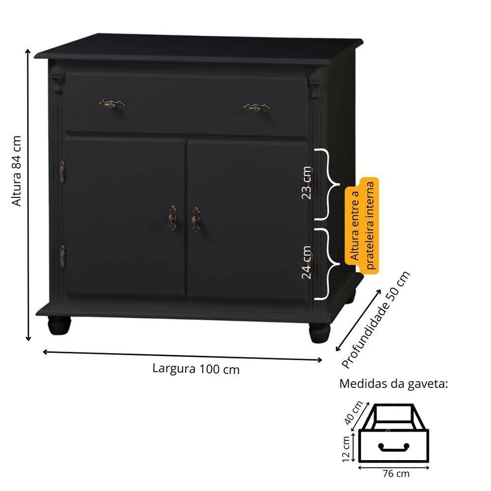 Balcão Buffet De Madeira Meyer Móveis Com 2 Portas, 1 Gaveta E Pés Torneados - Preto Laca - 4