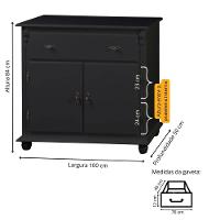 Balcão Buffet De Madeira Meyer Móveis Com 2 Portas, 1 Gaveta E Pés Torneados - Preto Laca - 4