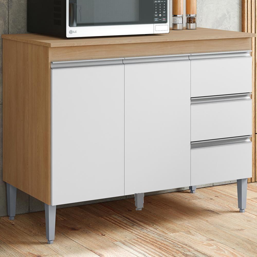 Balcão Com Tampo 2 Portas E 3 Gavetas 120 Cm Andreia Amendoa Branco Reajl Moveis - 2