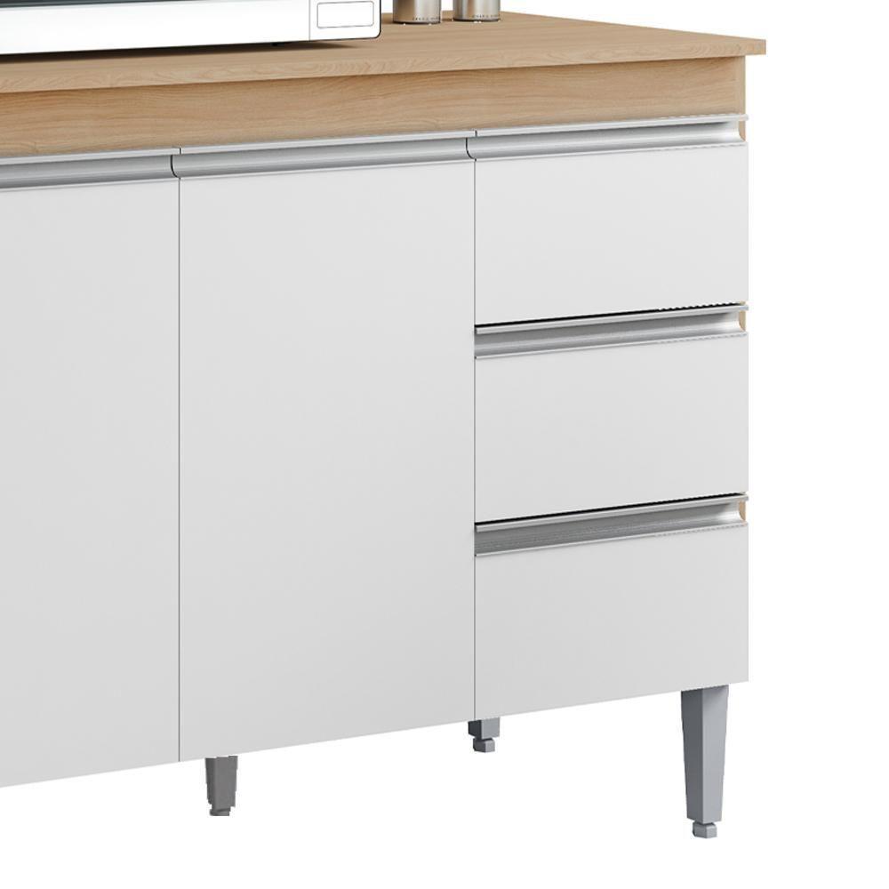 Balcão Com Tampo 2 Portas E 3 Gavetas 120 Cm Andreia Amendoa Branco Reajl Moveis - 5