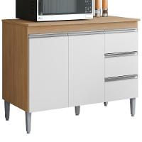 Balcão Com Tampo 2 Portas E 3 Gavetas 120 Cm Andreia Amendoa Branco Reajl Moveis - 1