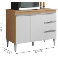 Balcão Com Tampo 2 Portas E 3 Gavetas 120 Cm Andreia Amendoa Branco Reajl Moveis - 3