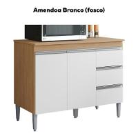 Balcão Com Tampo 2 Portas E 3 Gavetas 120 Cm Andreia Amendoa Branco Reajl Moveis