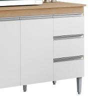 Balcão Com Tampo 2 Portas E 3 Gavetas 120 Cm Andreia Amendoa Branco Reajl Moveis - 5