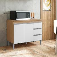 Balcão Com Tampo 2 Portas E 3 Gavetas 120 Cm Andreia Amendoa Branco Reajl Moveis - 6