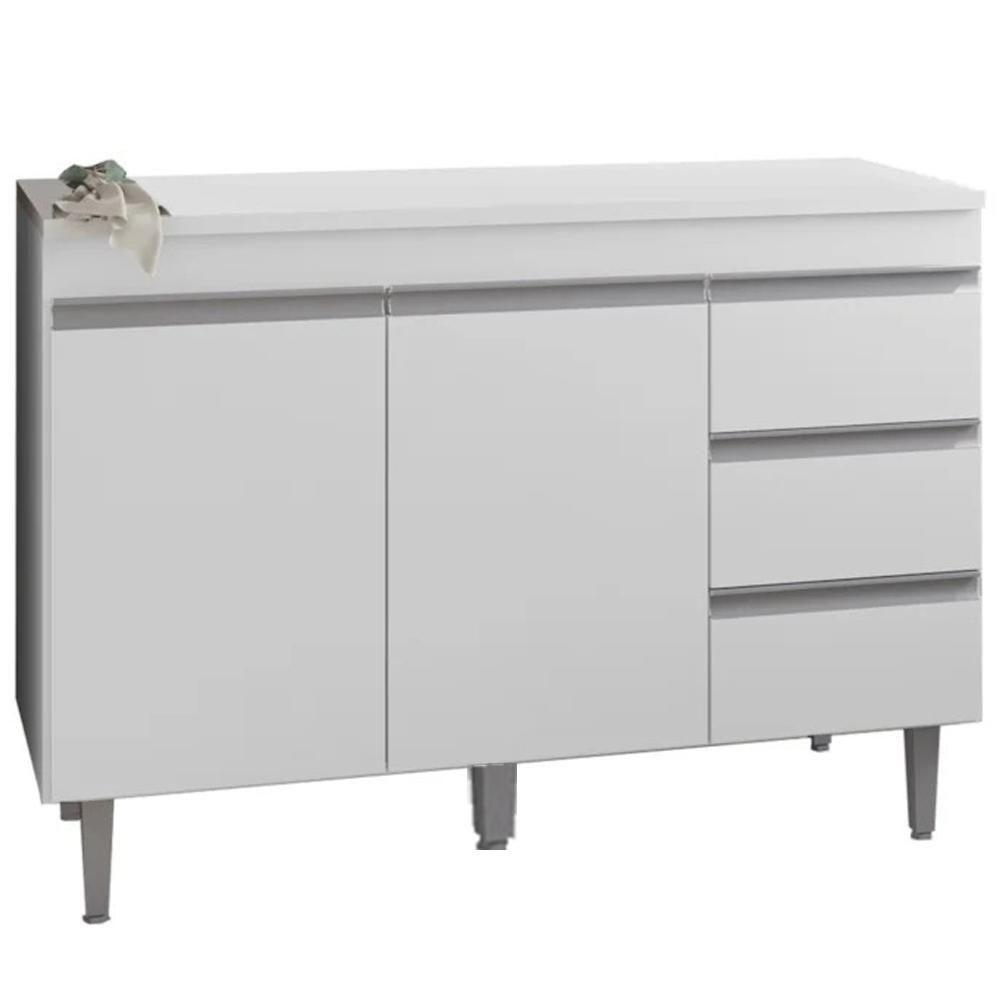 Balcão Com Tampo 2 Portas E 3 Gavetas 120 Cm Andreia Branco Reajl Moveis - 1