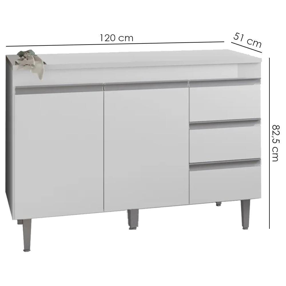 Balcão Com Tampo 2 Portas E 3 Gavetas 120 Cm Andreia Branco Reajl Moveis - 3