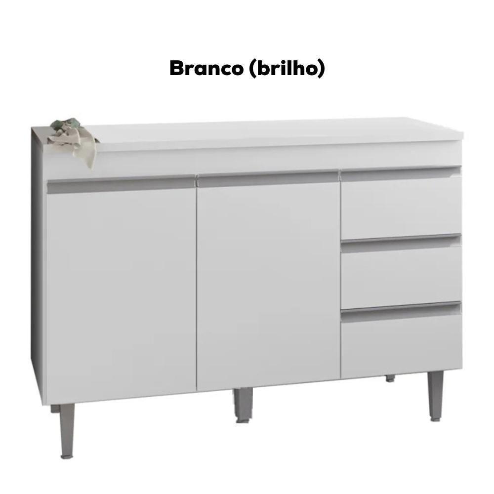 Balcão Com Tampo 2 Portas E 3 Gavetas 120 Cm Andreia Branco Reajl Moveis - 4