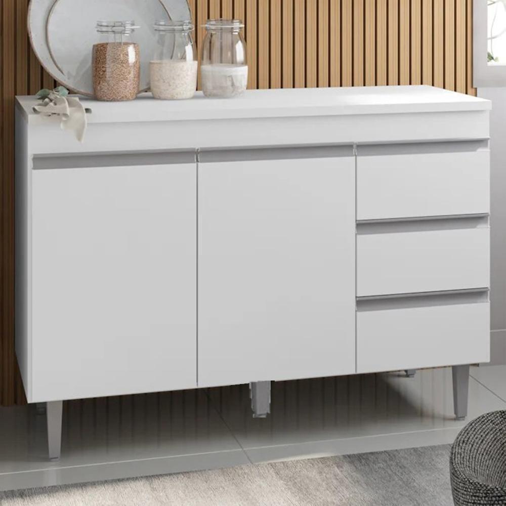Balcão Com Tampo 2 Portas E 3 Gavetas 120 Cm Andreia Branco Reajl Moveis - 6