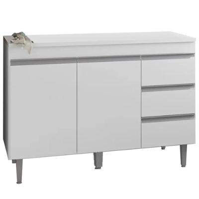 Balcão Com Tampo 2 Portas E 3 Gavetas 120 Cm Andreia Branco Reajl Moveis