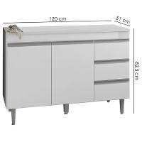 Balcão Com Tampo 2 Portas E 3 Gavetas 120 Cm Andreia Branco Reajl Moveis - 3