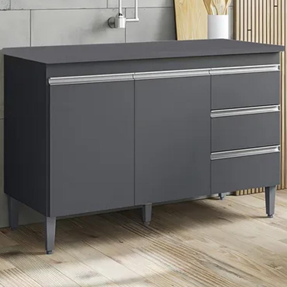 Balcão Com Tampo 2 Portas E 3 Gavetas 120 Cm Andreia Cinza Reajl Moveis - 2