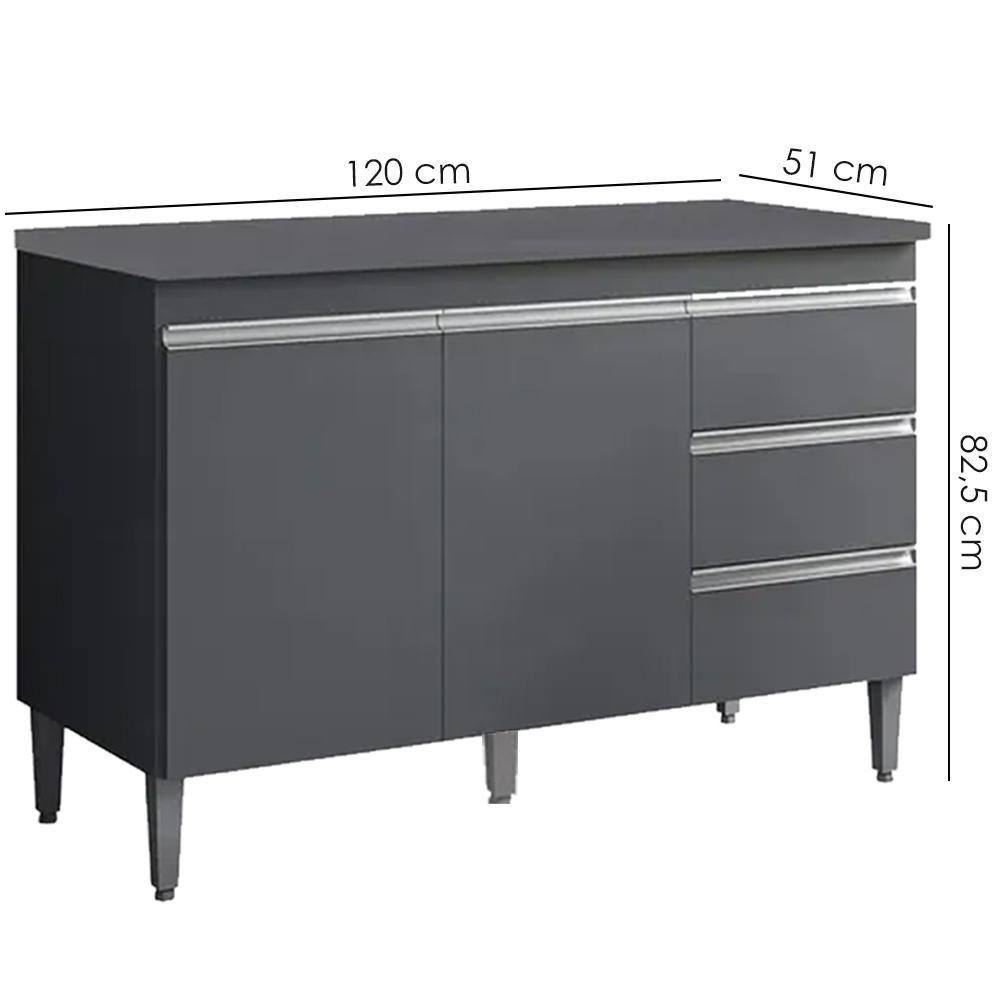 Balcão Com Tampo 2 Portas E 3 Gavetas 120 Cm Andreia Cinza Reajl Moveis - 3
