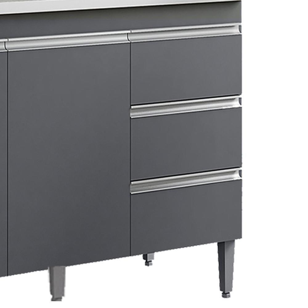 Balcão Com Tampo 2 Portas E 3 Gavetas 120 Cm Andreia Cinza Reajl Moveis - 5