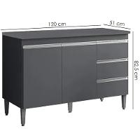 Balcão Com Tampo 2 Portas E 3 Gavetas 120 Cm Andreia Cinza Reajl Moveis - 3