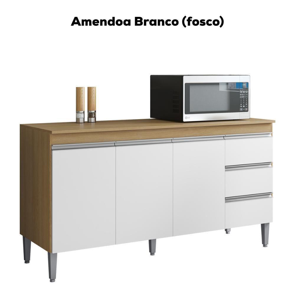Balcão Com Tampo 3 Portas 3 Gavetas 150 Cm Andreia Amendoa Branco Reajl Moveis - 4