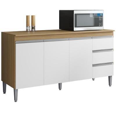 Balcão Com Tampo 3 Portas 3 Gavetas 150 Cm Andreia Amendoa Branco Reajl Moveis